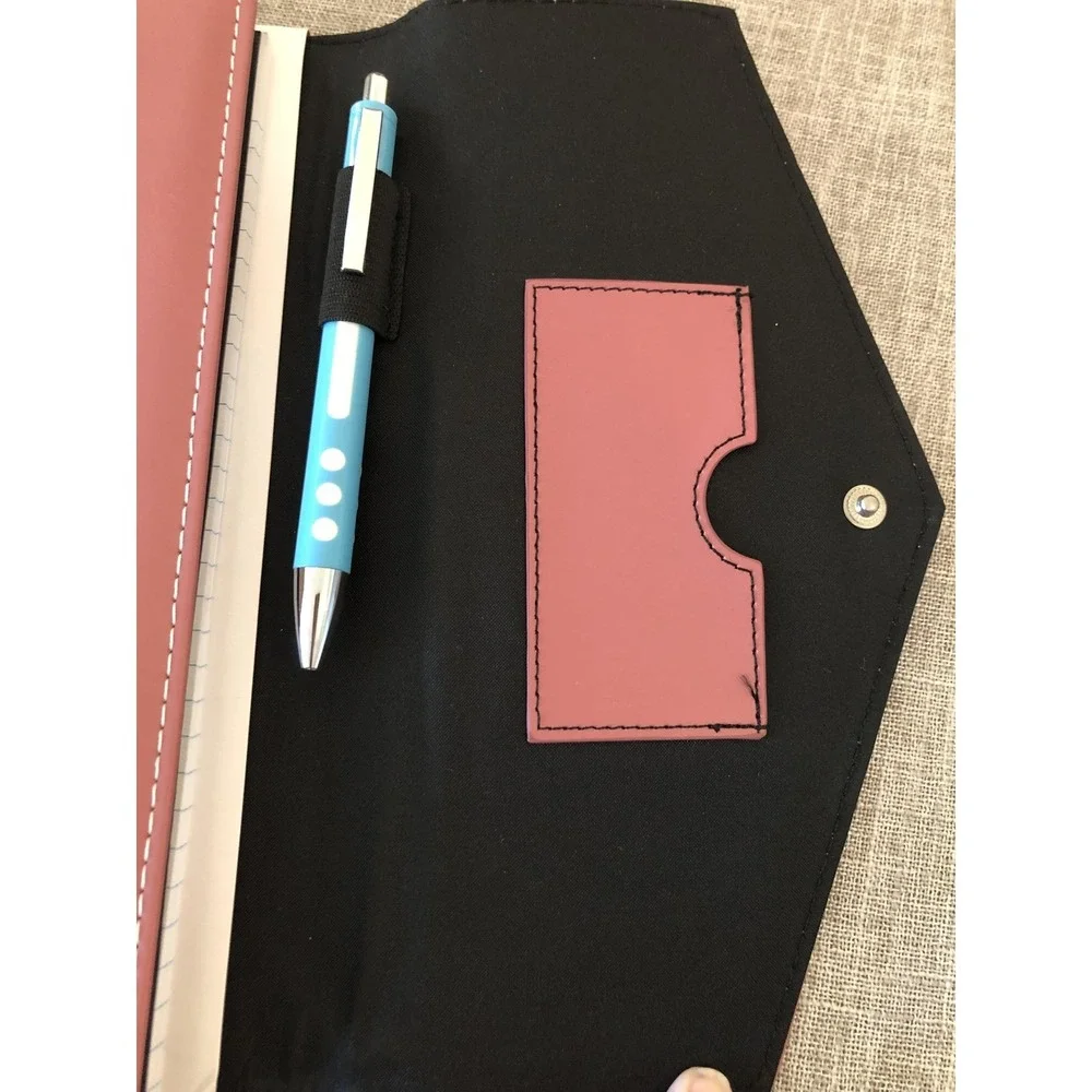 Rolodex Padfolio Womens Pink Faux Leather Snap Pockets Organizer Notebook